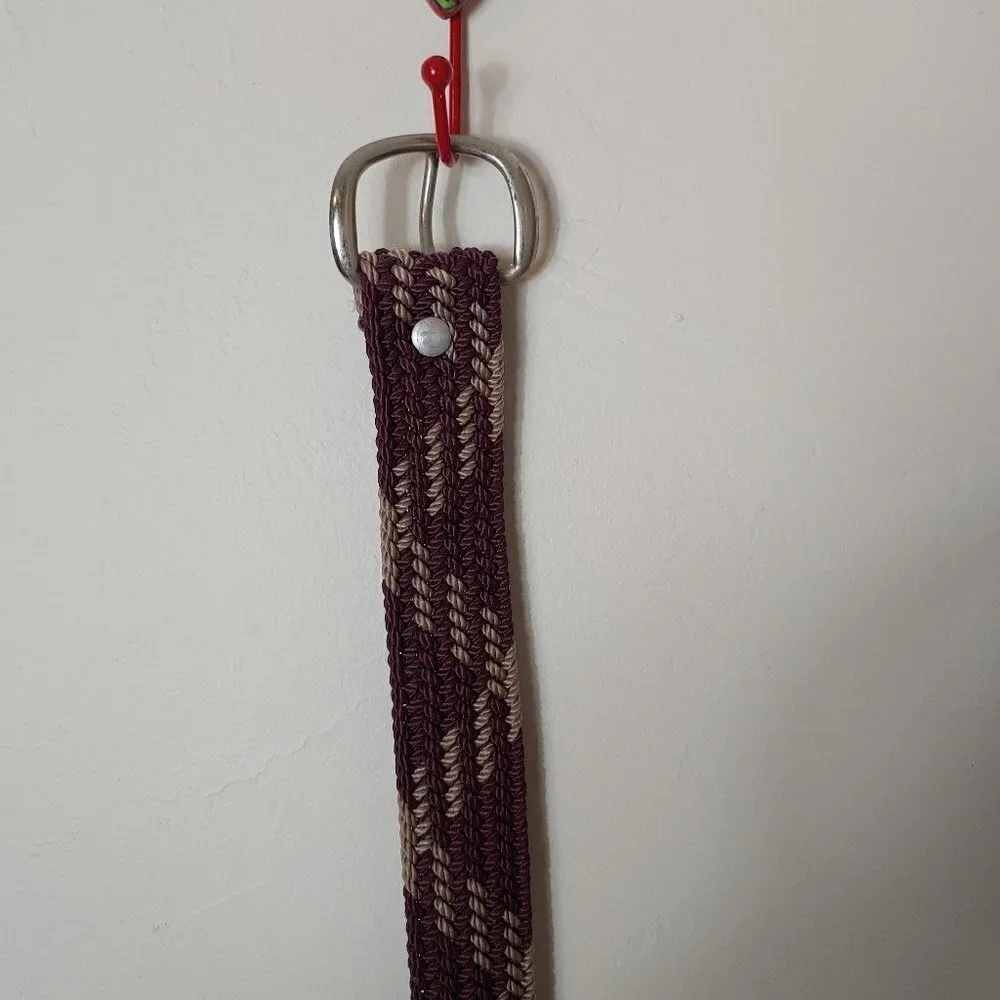 Retro Vintage Weave Rope‎ Burgundy Belt Silver Tone